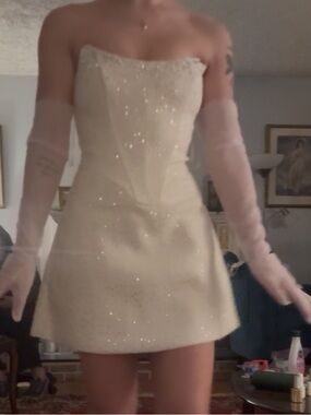 Tweed Corset Mini Dress- White - Meshki Lorrie dress bridal